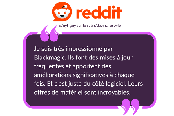 avis d'un utilisateur reddit sur davinci resolve 21